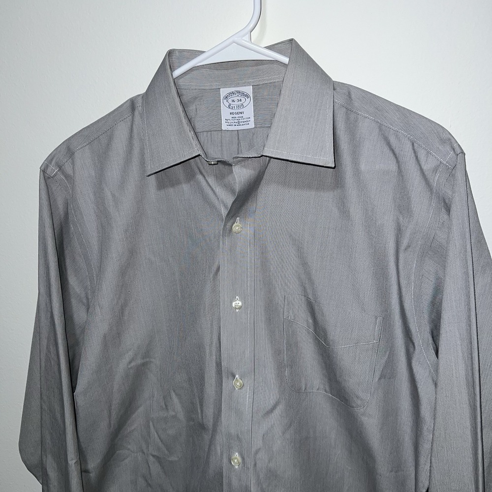 Vintage Brooks Brothers Shirt Mens 16-34 Gray Regent Oxford Preppy Classic Lycra